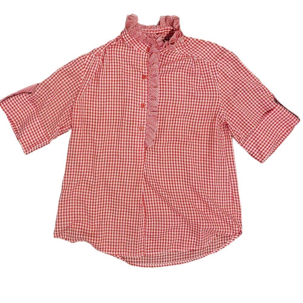 Womens 70s Ruffle Blouse Casual Tops Ladies Shirts short sleeve high neck XL